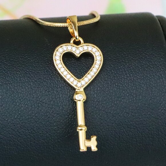 "Heart Shaped Key Pendant in Rose Gold with Sparkling Accents, XPPT1268 - Picture 1 of 13